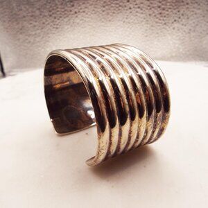TAXCO MEXICO 925 72 GR. PHENOMENAL DEEP RIDGED & WIDE CUFF BRACELET C